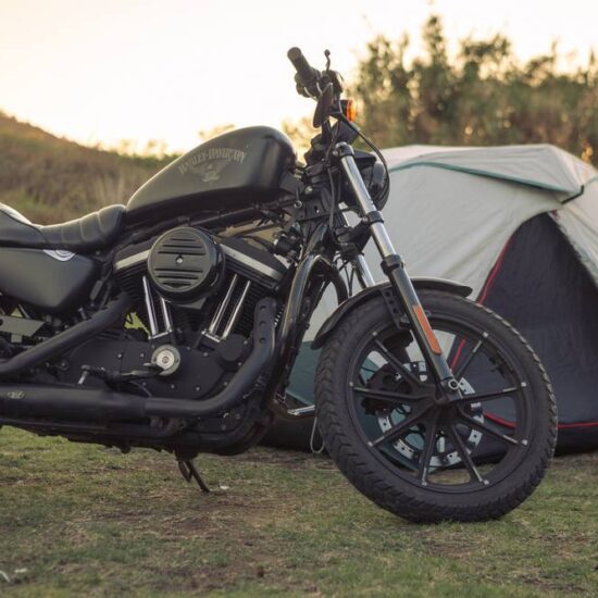 harley Davidson cwith tent in Vesuvio campbase