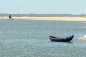Fishing boats on the Preguiça river, on Cabure beach, Barreirinhas, Maranhao state, Brazil on October 10, 2007. Lencois Maranhão National Park.