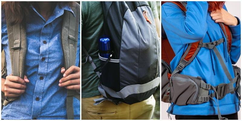 Dettaglio delle cinghie e tasche laterali di uno zaino da trekking